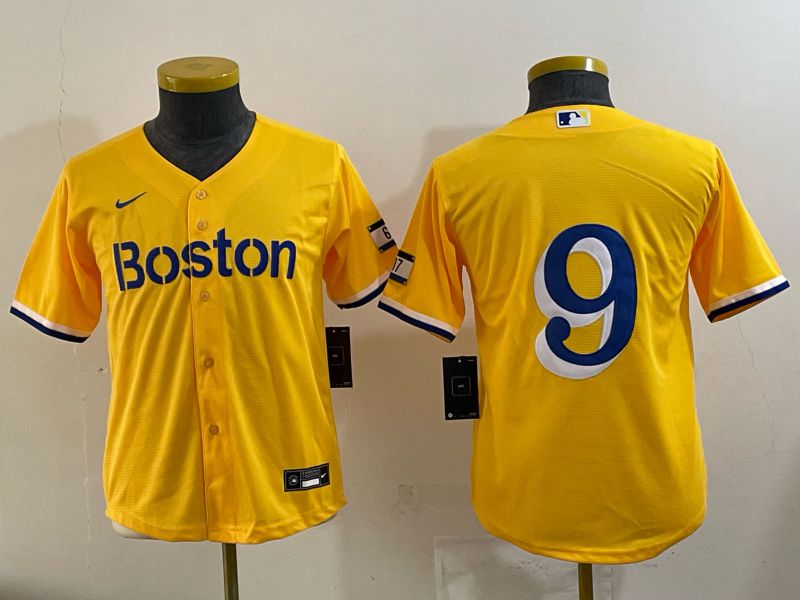 Youth 2025 Boston Red Sox #9 No Name Yellow Nike MLB Jersey 01->youth mlb jersey->Youth Jersey